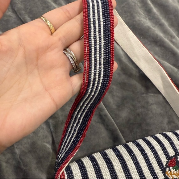 Anthropologie Fiona Icon Edition Beaded Shoulder bag NWT Floral Stripe Baseball - Picture 8 of 11